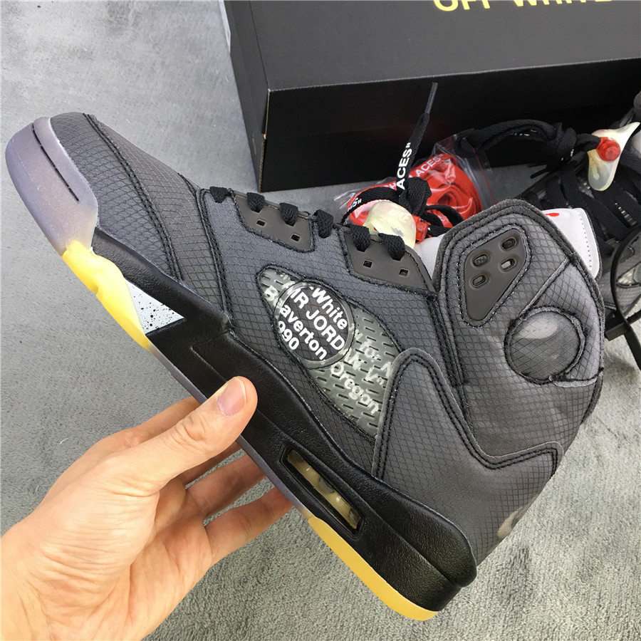 OFF-WHITE x Air Jordan 5 Black Silver Yellow - Click Image to Close